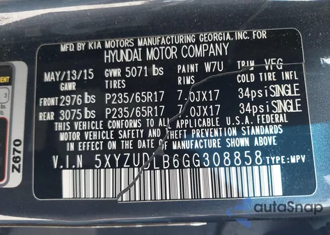 2016 Hyundai Santa Fe Sport 2.4L from USA, damaged, VIN 5XYZUDLB6GG308858